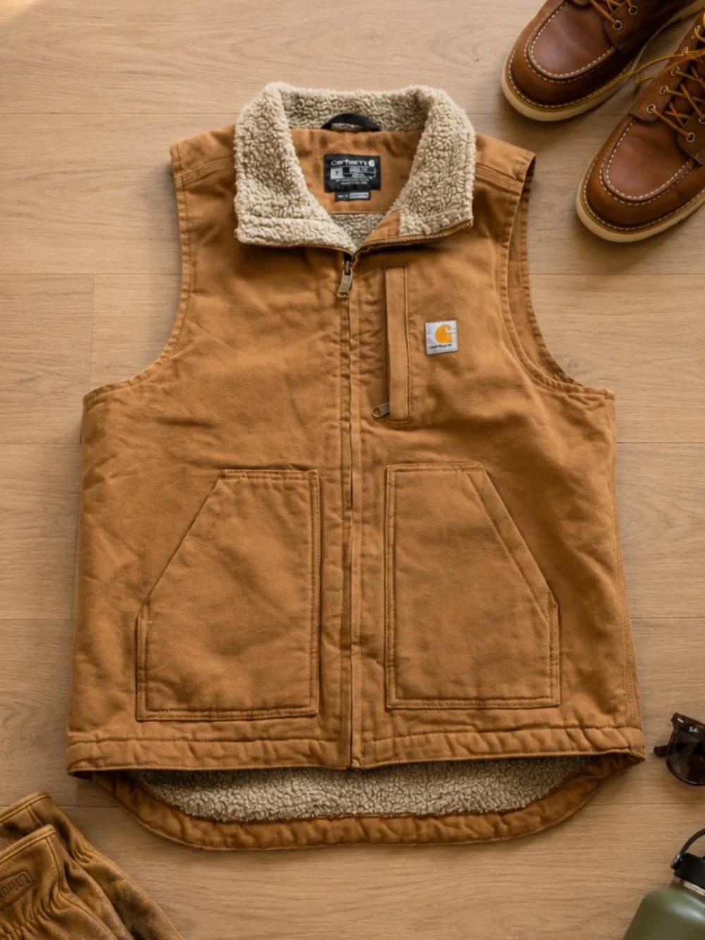 SOLD Carhartt Men’s Vintage Fleece Lined Mock Neck Duck Vest Outdoor Workwear S